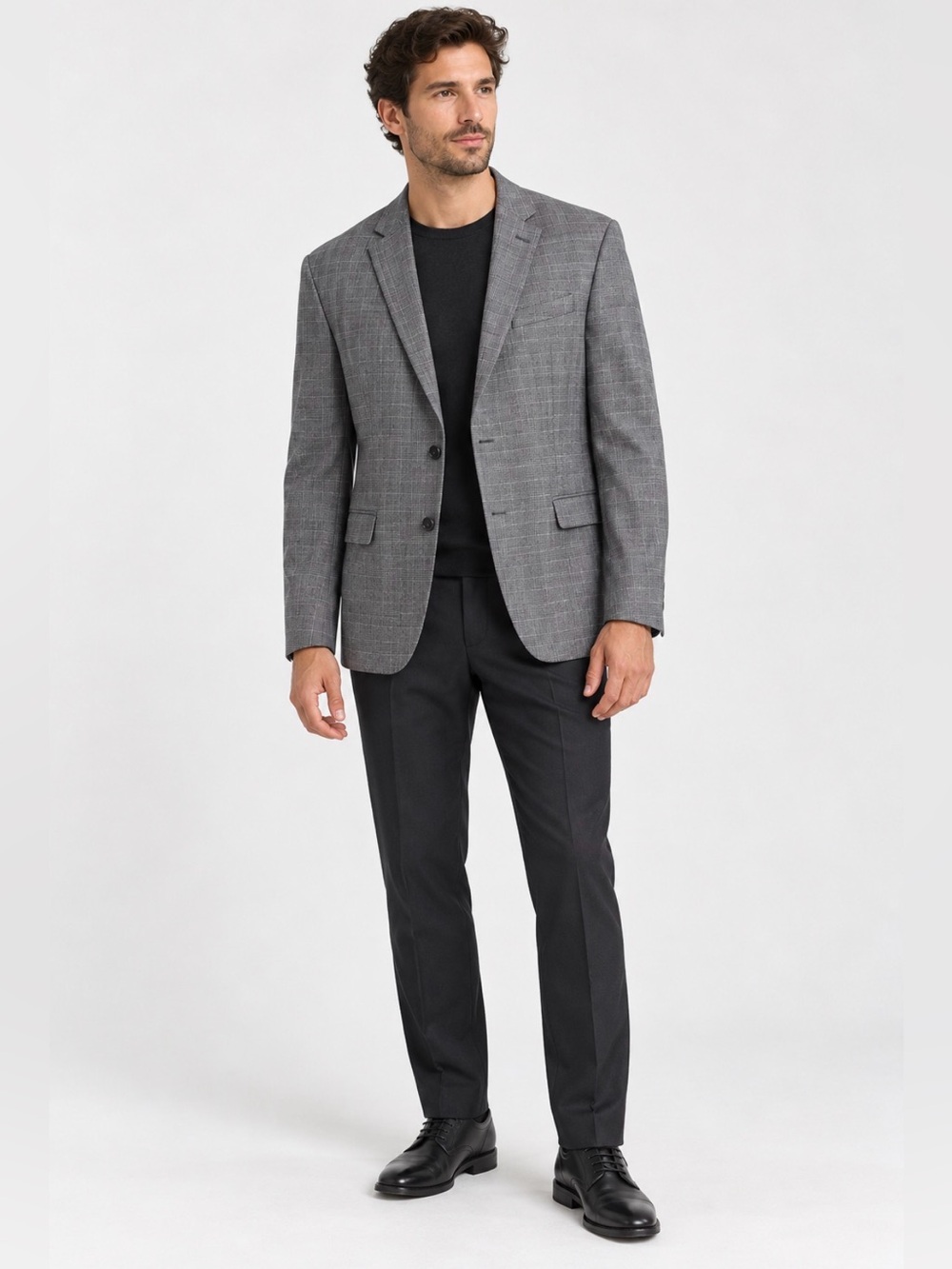 Rene Lezard Men’s 54 Gray Plaid Virgin Wool Blazer Suit Jacket